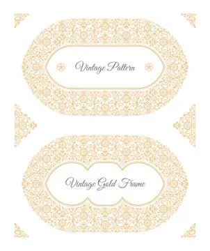 Eastern gold arabic vector lines design templates. Muslim floral frame for card Stock Illustration