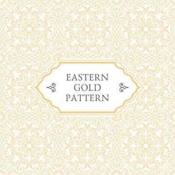 Eastern gold arabic vector lines design templates. Muslim floral frame for card Stock Illustration