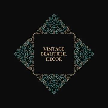 Eastern gold arabic vector lines design templates. Muslim floral frame for card Stockillustratie