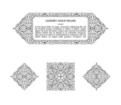 Eastern gold arabic vector lines design templates. Muslim floral frame for card Illustrazione stock
