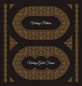 Eastern gold arabic vector lines design templates. Muslim floral frame for card Stock Illustration