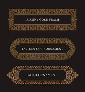 Eastern gold arabic vector lines design templates. Muslim floral frame for card Stock Illustration