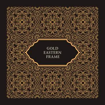 Eastern gold arabic vector lines design templates. Muslim floral frame for card Stock Illustration