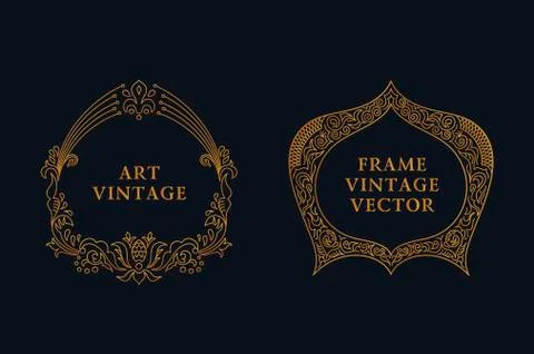 Eastern gold arabic vector lines design templates. Muslim floral frame for card Stock Illustration