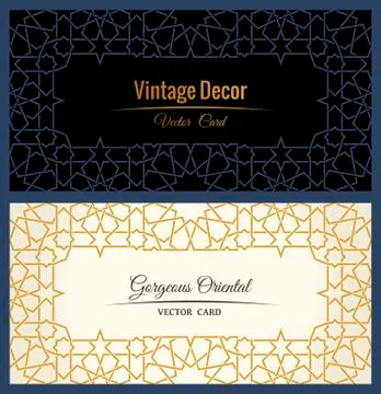 Eastern gold arabic vector lines design templates. Muslim floral frame for card Stock Illustration