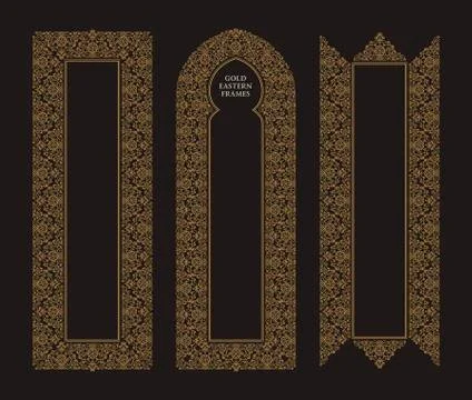 Eastern gold frames, arch. Template design elements in oriental style Stock Illustration
