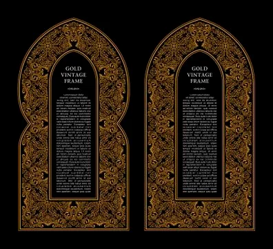 Eastern gold frames, arch. Template design elements in oriental style Stock Illustration