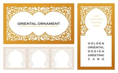 Eastern gold frames, arche. Template design elements in oriental style Stock Illustration