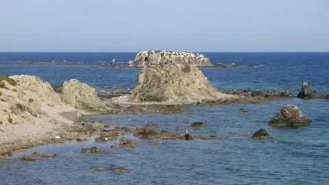 The eastern headland of Tabarca with large rocks in the Mediterranean Sea. Stock Footage 152856472