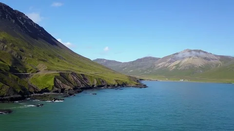 Eastern Icelandic drone shot of waterfall and cinematic landscape Stock Footage 84445337
