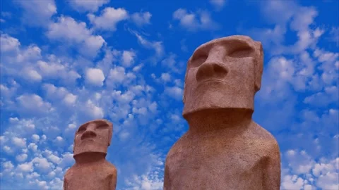 Eastern Islands statues with time lapse clouds Stock Footage 249265645