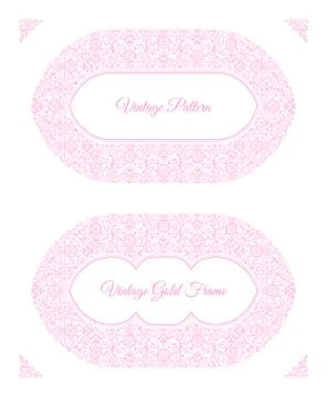 Eastern pink arabic vector lines design templates. Muslim floral frame for card Stock Illustration