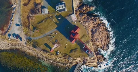 Eastern Point Lighthouse aerial view, Gloucester, Massachusetts, USA Stock Footage 157364680
