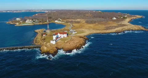 Eastern Point Lighthouse aerial view, Gloucester, Massachusetts, USA Video stock 157364690