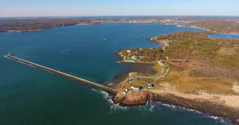 Eastern Point Lighthouse and Gloucester Harbor, Massachusetts, USA Stock Footage 131336960