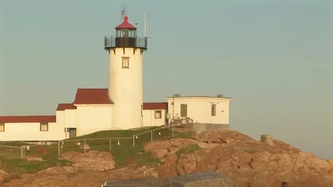 Eastern Point Lighthouse beam flashing in Gloucester harbor Massachusetts USA Stock Footage 101980900