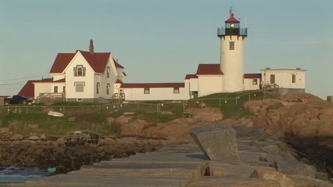 Eastern Point Lighthouse light beacon in Gloucester harbor, Massachusetts USA Video stock 101927658