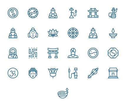 Eastern Scalable Vector Set featuring 25 Pixel Optimized Regular Line 128x1.. Stock Illustration