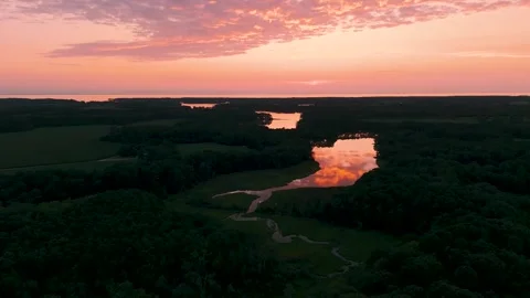 Eastern Shore Virginia salt marsh at sunset aerial view Stock Footage 340526863