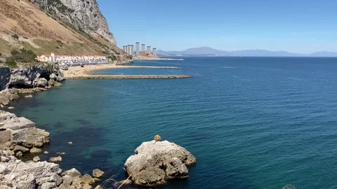 Eastern side of Gibraltar with Sandy Bay and Catalan Bay resorts. Stock Footage 318734949