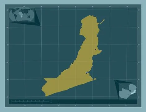 Eastern, Zambia. Solid color shape. Locations of major cities of the region Stock Illustration