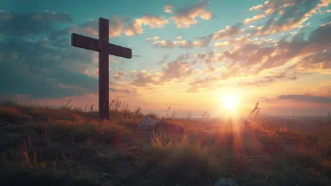 Easter's Cross illuminated by the setting sun's warmth Stock Footage 263039427