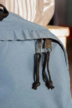 Eastpak Backpack Double Zipper Pulls with Metal Hardware Stock Photos