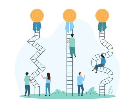 Easy and hard problem solving, simplicity in work process, tiny people climb Stock Illustration