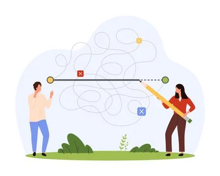 Easy and simple solution to difficult complex problem, tiny choose shortest path Stock Illustration