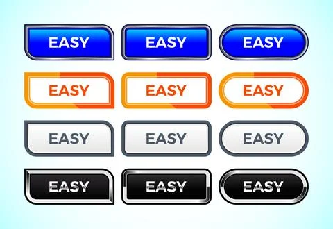 Easy button set of different shapes and colors. Suitable for mobile app, an.. Illustrazione stock