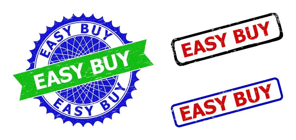 EASY BUY Rosette and Rectangle Bicolor Badges with Corroded Surfaces Stock Illustration
