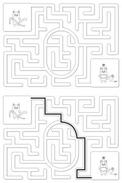 Easy cat maze - learning number 0 Illustrazione stock