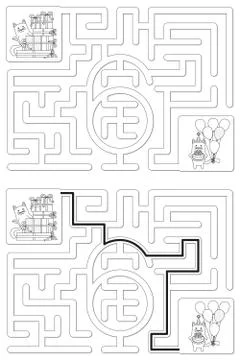 Easy cat maze - learning number 3 Illustrazione stock