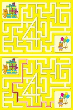Easy cat maze - learning number 4 Illustrazione stock