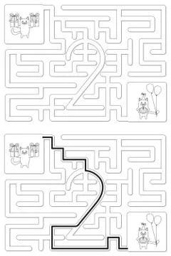 Easy cat maze - learning number 2 Illustrazione stock
