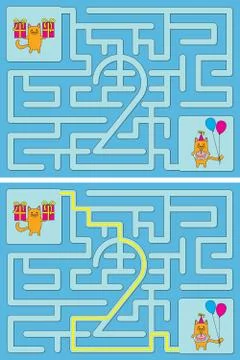Easy cat maze - learning number 2 Illustrazione stock