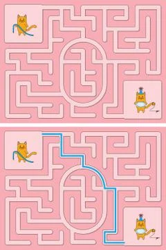 Easy cat maze - learning number 0 Illustrazione stock