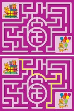 Easy cat maze - learning number 3 Illustrazione stock