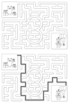 Easy cat maze - learning number 3 Illustrazione stock