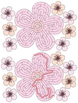 Easy cherry flowers maze Stock Illustration