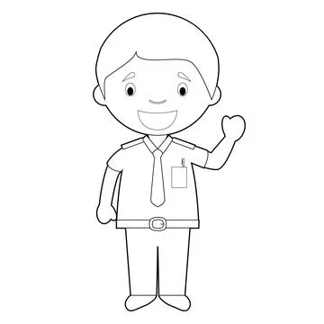 Easy coloring cartoon vector illustration of a bus driver. Stockillustratie
