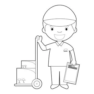 Easy coloring cartoon vector illustration of a courier. 스톡 일러스트