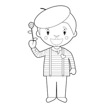 Easy coloring cartoon vector illustration of a mime. Stock Illustration