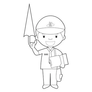 Easy coloring cartoon vector illustration of a touristic guide. Stock Illustration
