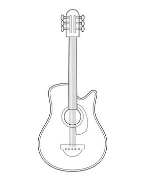 Easy coloring cartoon vector illustration of an Acoustic guitar isolated on.. 库存插图