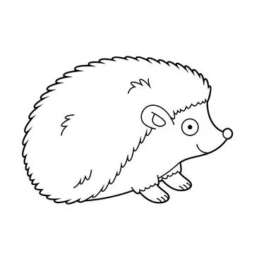 Easy coloring cartoon vector illustration of a hedgehog isolated on white b.. Stock Illustration