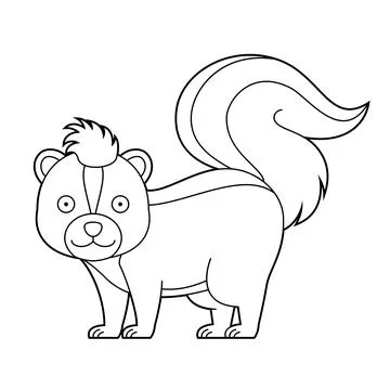 Easy coloring cartoon vector illustration of a skunk isolated on white back.. Stock Illustration