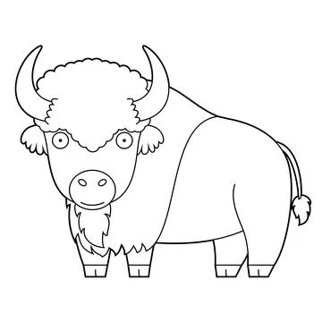 Easy coloring cartoon vector illustration of a bison isolated on white back.. Stock Illustration