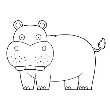 Easy coloring cartoon vector illustration of a hippo isolated on white back.. Stock Illustration