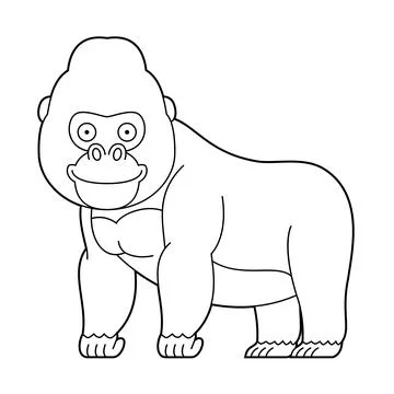 Easy coloring cartoon vector illustration of a gorilla isolated on white ba.. Stock Illustration